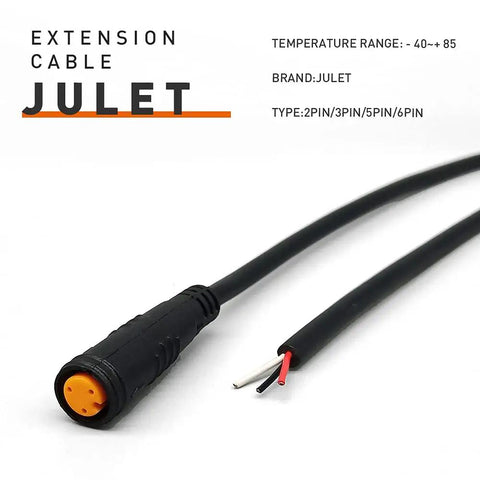Julet Waterproof Ebike Cable Extension Connector 2 To 6 Pin For Display Throttle And PAS Systems IP66 900mm DIY Cable With Female And Male Ends For Electric Bicycle Mods