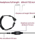 Throat Mic Tactical Headset With Air Tube Earpiece, 60-inch length, 2-pin radio connector, throat vibration tech for noisy environments