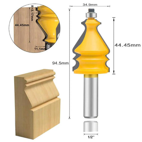 Half Inch Shank Molding Router Bit Set For Edge Rounding And Roundover Beading with dimensions and profile illustration
