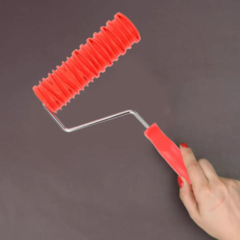 2 Pack Patterned Texture Paint Rollers With Cushioned Grips Crafted From Heavy Duty Rubber Ideal For Spreading Drywall Compound And Creating Custom Wall Patterns Gonna Make Your Decorating Tasks A Total No Sweat Deal, showing a close-up of a rubber texture roller.