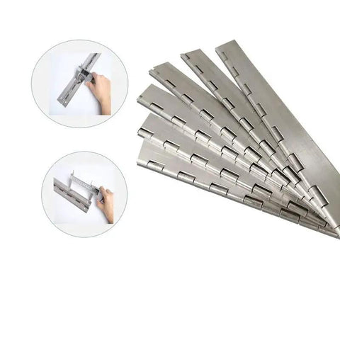 Dope Heavy Duty Steel Continuous Hinge Runs Sixty Inches Long With A Stout Two Inch Width And Smooth Plain Steel Setup shown in various angles.