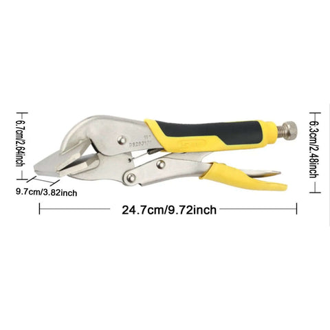 11 Inch Sheet Metal Clamp Locking Pliers For Metal Bending And Forming, heavy-duty high carbon steel, quick-release jaw, side view