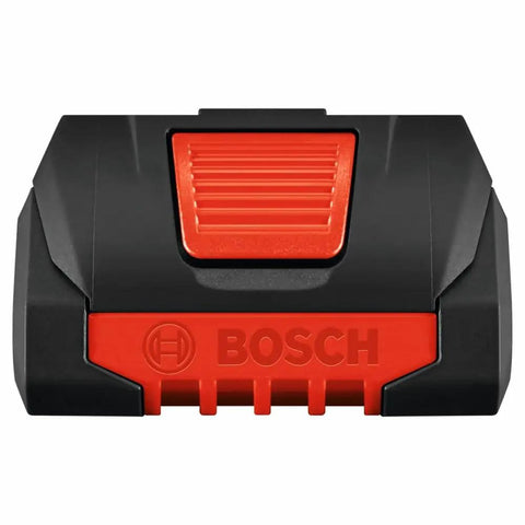 Front view of black and red 18V CORE18V Lithium Ion 4Ah Advanced Power Battery for cordless tools, showing Bosch logo.