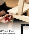 Applying one of the 20 Pcs Flat Corner Braces Three And One Eighth Inch L Shaped Right Angle Brackets Black Mending Plates to furniture.