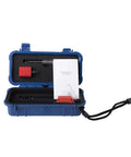 Portable Pen Style Digital Hardness Gauging Tool For Stainless Steel And Titanium Featuring Real Deal Multi Scale Readouts Including Hrc Hrb And Dead On Precision in a blue carrying case with accessories.