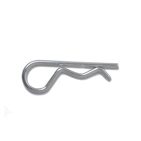 Close-up view of a single split cotter pin from the 100 Piece Split Cotter Pins Kit With Plastic Box Carbon Steel Galvanized Clips For Automotive And Garage Use.