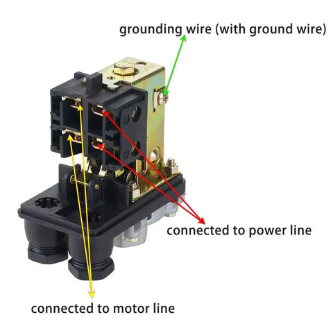 Four Port Air Compressor Pressure Switch Control Valve For Auto Regulation 90 To 120 PSI 110 To 240V with wiring connections visible