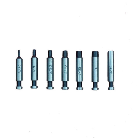 Punch sizes for Beefy Heavy Duty Metal Punch Plier With Compound Action And Hardened Dies, Punch Sizes 3 32nd Inch, 1 8th Inch, 5 32nd Inch, 3 16th Inch, 7 32nd Inch, 1 4th Inch, 9 32nd Inch, Handles Up To 16 Gauge, Carrying Case Included.