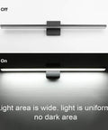 31.5 Inch Modern LED Vanity Light In Black Finish, 28W Aluminum Frame With Frosted Acrylic Diffuser, Off and On View