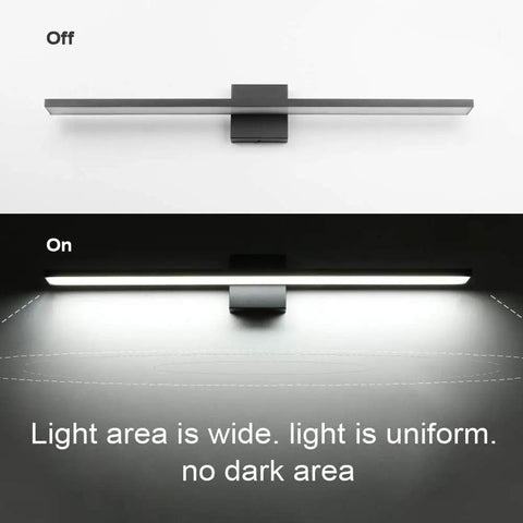 31.5 Inch Modern LED Vanity Light In Black Finish, 28W Aluminum Frame With Frosted Acrylic Diffuser, Off and On View