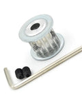 50 Pack Aluminum Alloy 18 Tooth GT2 HTD 3M Timing Pulley With Hex Setscrew includes hex key and setscrews for CNC use.