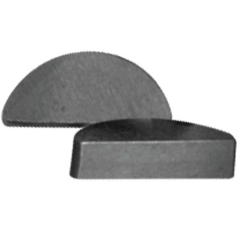 Two semi-circular woodruff keys from 80 Piece Woodruff Key Assortment Metric Set With Eight Popular Sizes In A Resealable Case Built For Quick Repairs And Shop Flexibility For The Pro Hobbyist.