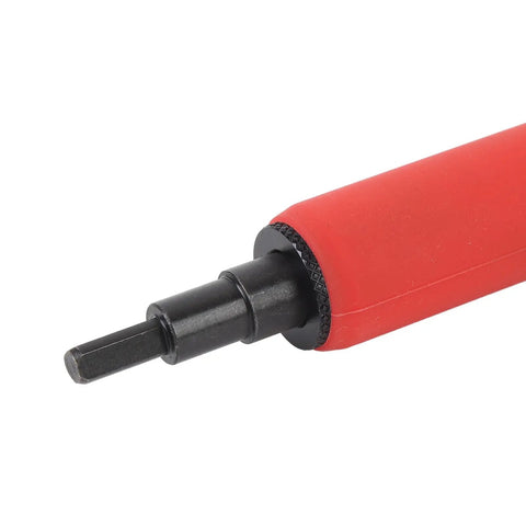 Close-up of Rivet Removal Tool Kit For Electric Drills Durable Alloy Steel Blind Rivet Extractor with red handle and black tip