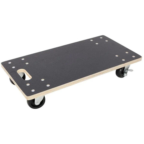Heavy Duty Wooden Moving Dolly Set With 4 Smooth PP Wheels And Smart Brakes For Effortless Sliding of heavy items on a textured surface.