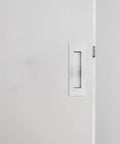 Stainless Steel Hidden Door Pull Handles For Sliding Doors 4 Pack, Recessed Finger Pulls, embedded in white door.