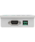 Side view of 3.7 Inch Text Display HMI For PLC with RS485 RS232 serial port and cable included, showcasing connection ports and design features.