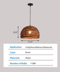 Cozy Vibe Rattan Pendant Light Fixture With Beach Wicker Dome Shade, Adjustable Hanging Cord Up To 47 Inches, Natural Brown