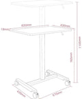 Hella Sturdy Height Adjustable Mobile Standing Desk With Smooth Glide Casters And Rustproof White Steel Top Portable Laptop Workstation and Rolling Podium for Home Office Space, dimensions labeled.