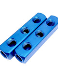 2 Pack One Quarter Inch 3 Way 6 Port Hose Inline Manifold Block Splitter For Pneumatic Air Systems, Aluminum Air Distribution Manifold
