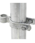 Two Pack Chain Link Fence Gate Post Hinge For Two And Three Eighths Inch OD Posts Galvanized Steel With Zinc Powder Coat Outdoor Gate Hardware Includes Nuts And Bolts Five Eighths Inch Pin For Smooth Gate Operation close-up view showing installed hinge