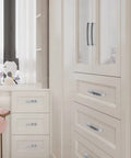 Six Pack U Shape Crystal Glass Drawer Pull Knobs For Cabinets And Dressers With Zinc Alloy Base on white dresser