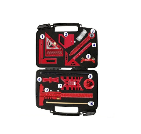 Pro Grade Woodworking Measuring And Scribing Tool Set In Aluminum Alloy, 9 Or 10 Piece Precision Layout Kit in storage box