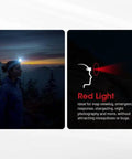 NU25 MCT Ultralight Headlamp 400 Lumens USB C Rechargeable in low light and red light modes at dusk and night