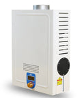 12V Diesel Tankless Water Heater For RV And Camper Vans, Portable Instant Hot Shower Setup, compact stainless steel design.