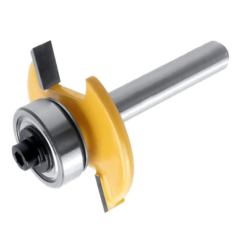 Rugged Pro Grade Quarter Inch Shank Biscuit Joiner Router Bit With Ball Bearing Guide for precise wood joint cutting.