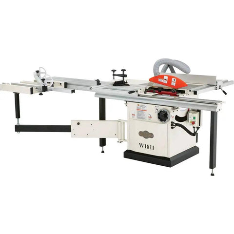 Heavy Duty 10 Inch 5 HP Sliding Table Saw With 220V Single Phase Motor Built Like A Tank And Wide Extension Wings For Straight Clean Cuts Every Single Time Good As Gold