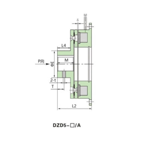 DZD5-320 60W 24V electromagnetic brake cross-section diagram with green housing