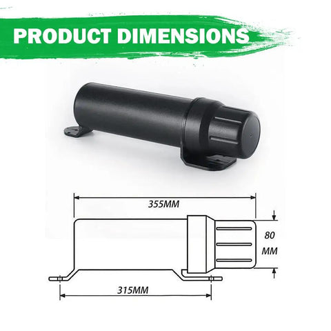 Rugged Off Road Motorcycle Tool Tube Waterproof Storage Box dimensions with 355mm length and 80mm diameter drawing