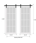 Diagram of Sturdy Double Barn Door 84 By 96 Inches With Black Glass Panels And White Silk Finish, Heavy Duty 14 Foot Rail System