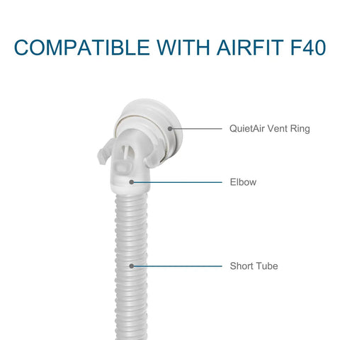 Replacement QuietAir Elbow System for F40 CPAP Mask with Quick Release Elbow and Short Tube, includes QuietAir Vent Ring.