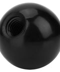 Close-up of a black spherical knob with embedded nut from the Plastic Spherical Knob Set 6 Pack Black Ball Lever Handles For Machine Arcade Console.