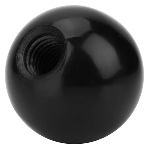 Close-up of a black spherical knob with embedded nut from the Plastic Spherical Knob Set 6 Pack Black Ball Lever Handles For Machine Arcade Console.