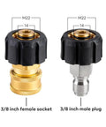 3/8 inch female socket and male plug for 50 Ft Pressure Washer Hose With 3 By 8 Inch Quick Connect, kink resistant brass adapters.