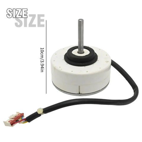 WZDK20-38G Brushless DC Air Conditioner Motor Replacement, white, 10cm diameter, with cable and connector, side view
