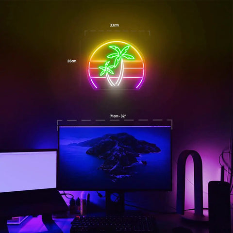 Palm Tree Neon Sign Led Light For Desk And Wall Decor 13x11 Inches Cute Palm Tree Lamp For Bedroom Lounge Parties Vibe Lighting Neon Wall Art Coconut Theme Night Light