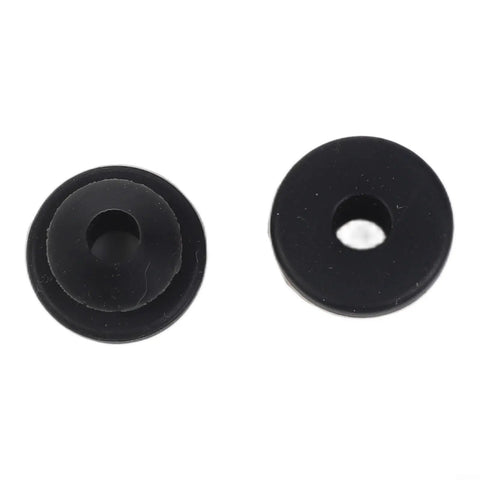 Two black rubber grommets from the Bulletproof Rubber Grommet Kit For 1/8 5/32 And 3/16 Inch Cable Railing Posts.