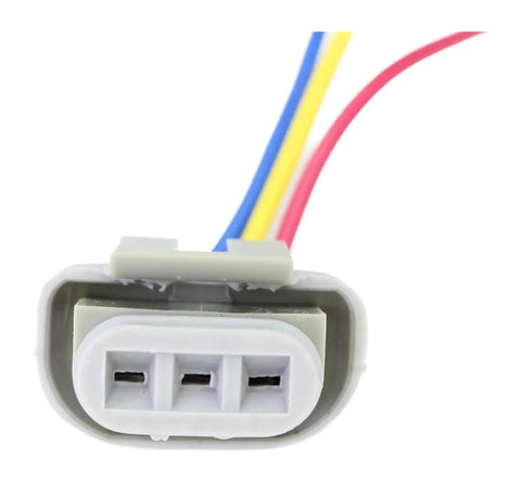 Close-up view of Heavy Duty Automobile Voltage Regulator Connector Wire Harness with three pins and colored wires.