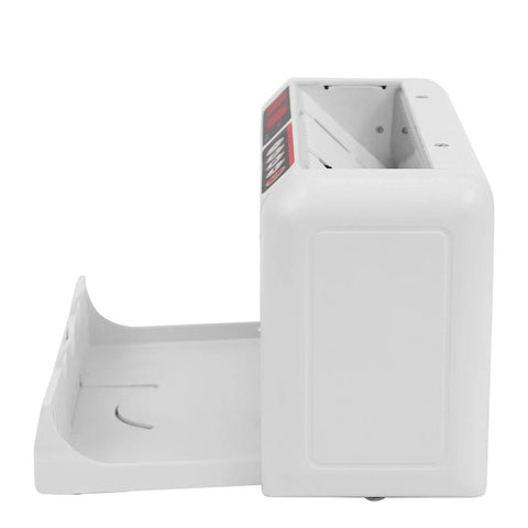 Side view of Portable Money Counter Machine With UV And Magnetic Counterfeit Detection, rechargeable, compact design