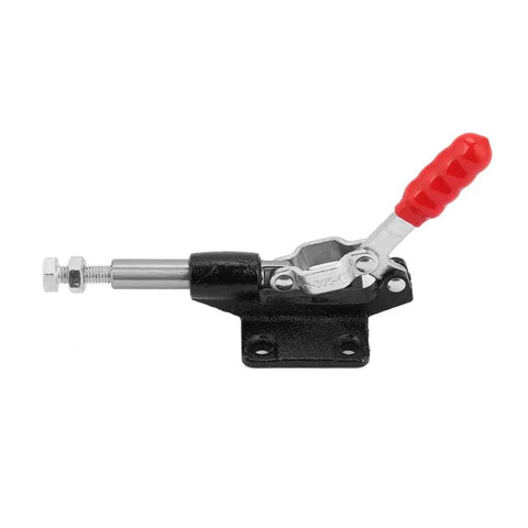 Heavy Duty Galvanized Iron Toggle Clamp For Welding And Sheet Metal Jobs. This Quick Fix Push Pull Hand Tool Delivers Amazing 530 Lb Force To Hold Your Workpiece Tight In Any Horizontal Or Vertical Spot Around The Shop. horizontal red handle