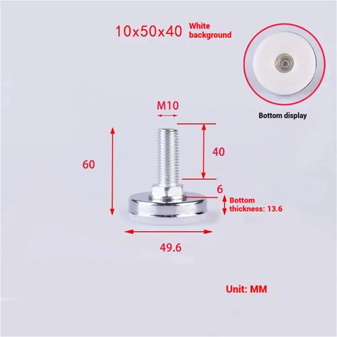 Skip The Wobbles With Rock Solid Adjustable Levelling Feet 16 Pack Screw In Table Glide Pads For Furniture M10 dimensions display on white background.