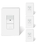 4 Pack Occupancy Sensor Light Switch With Neutral Wire Required, Motion Activated Wall Switch For CFL LED Incandescent Bulbs, Single Pole, Wall Plate Included, UL Listed FCC Approval shown in white with wall plate