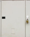 White distribution box with lock, showcasing 4 Pack Plastic Latch Buckles For RV Doors And Distribution Boxes Rectangular Easy Install Hardware