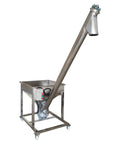 Stainless Steel Screw Conveyor With Vibrating Hopper For Powder Feeding, 4.5 Inch Inclined Auger Feeder, indoor industrial use.