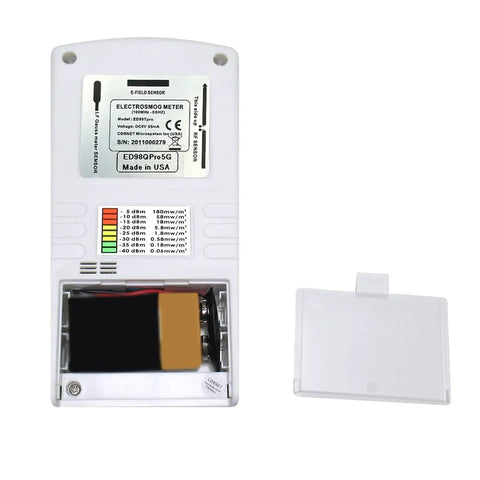 Cornet ED98QPro5G Electrosmog Quad Mode Meter With RF Counter Detects Dominant 100 MHz To 4.2 GHz Source white handheld unit