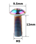 10 Pack M5x12mm Button Head Bike Screws Stainless Steel Allen Bolts Titanium Rainbow Finish, detailed view of screw with measurements.