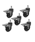 Five Piece Lot Transparent Wheel Brake Chair Casters For Office Furniture in PU wheels with universal stems.